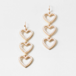 Gold Pearl Triple Heart Drop Earrings