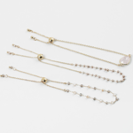 Gold Set of 3 Neutral/Rose Quartz Beaded Pull Tie Bracelets