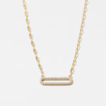 Gold over SS Paperclip Chain Necklace Pave Open Oval