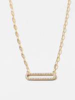 Gold over SS Paperclip Chain Necklace Pave Open Oval