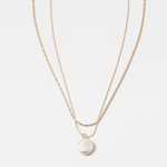 Dainty Layered Gold Necklace w/ Coin Pearl Pendant