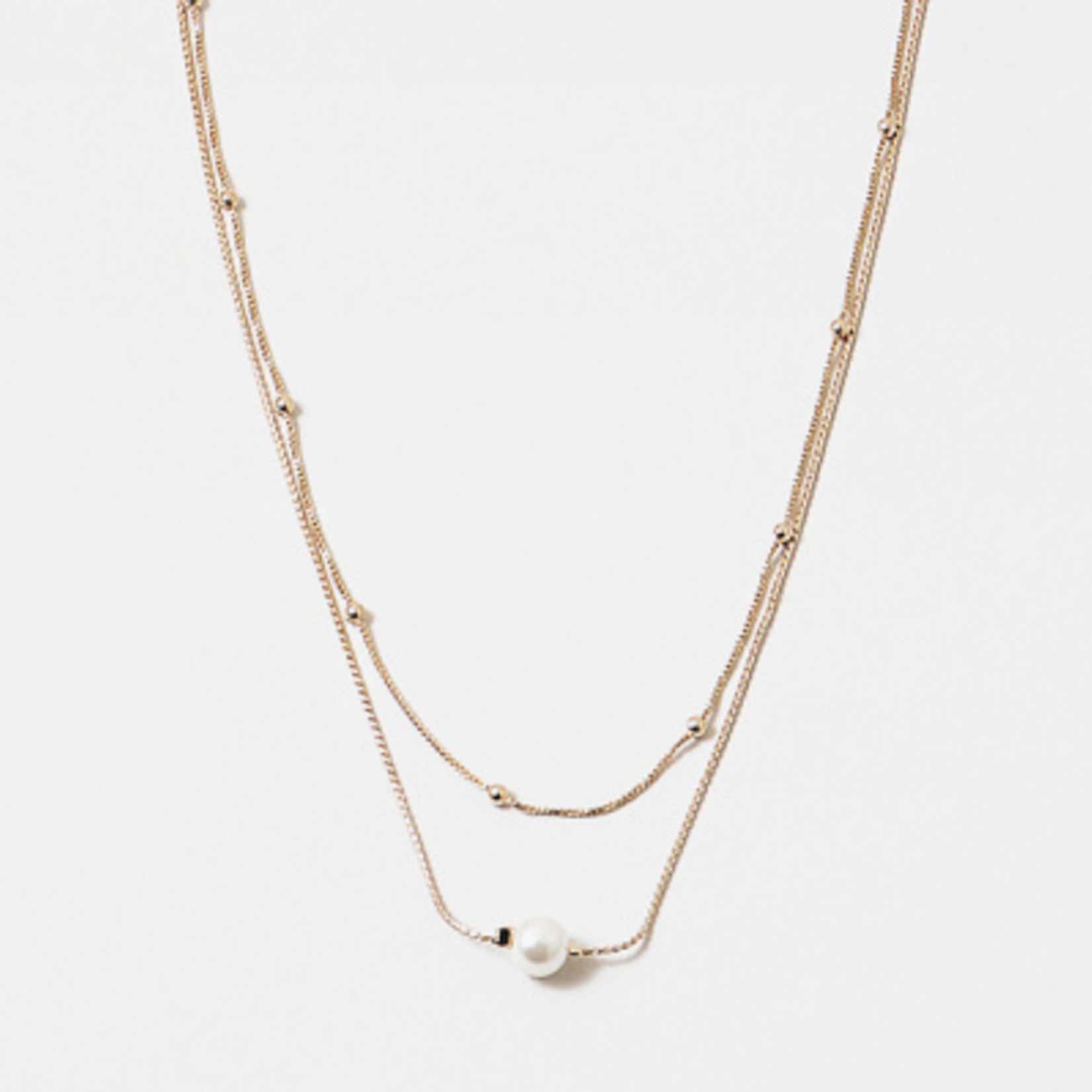Dainty Layered Gold Ball Chain Necklace w/ Pearl Bead