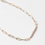 Gold Paperclip Chain Necklace w/ Elongated Baroque Pearl