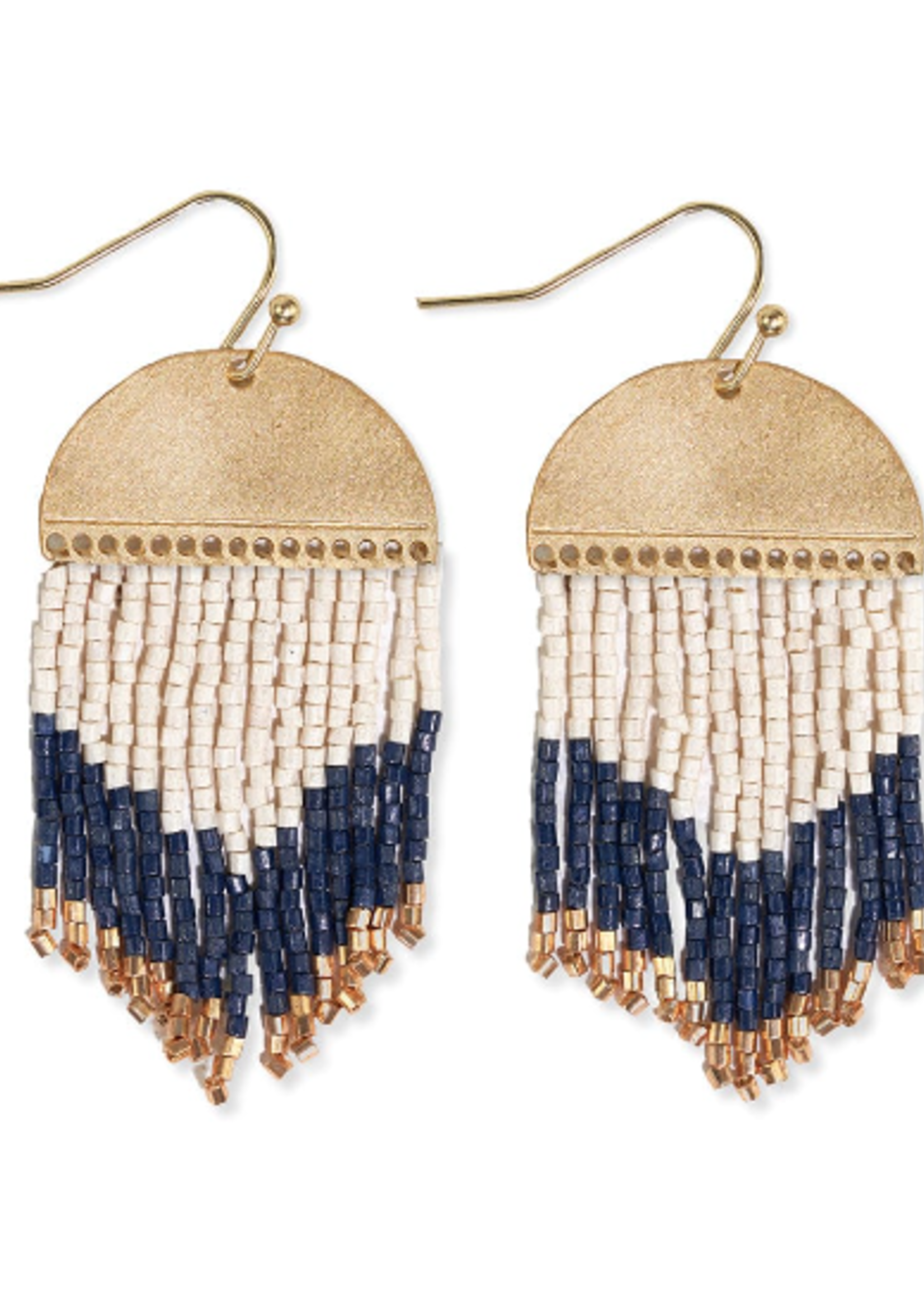 Claudia  Curved Beaded Fringe Earrings Navy