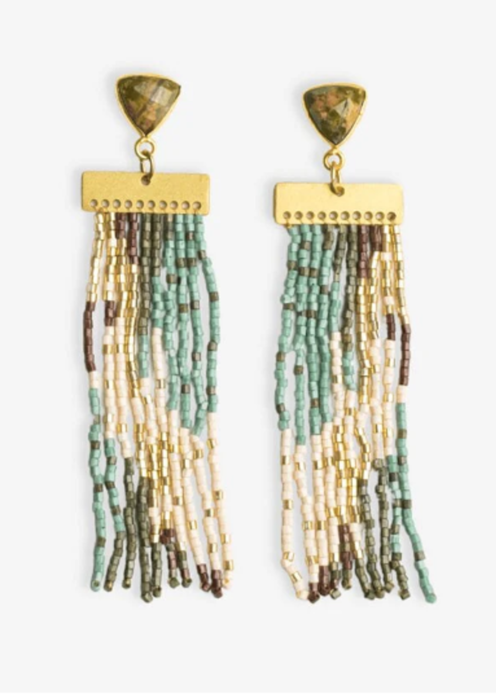 Lilah Beaded Fringe Earrings Safari