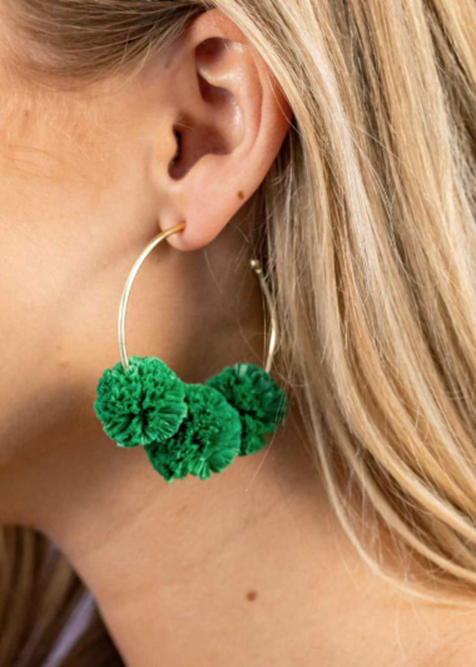Rita Raffia Poms Hoop Earrings