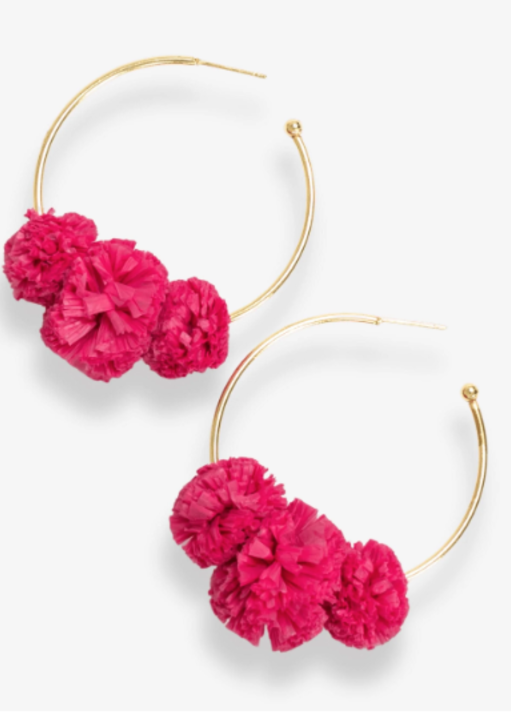 Rita Raffia Poms Hoop Earrings