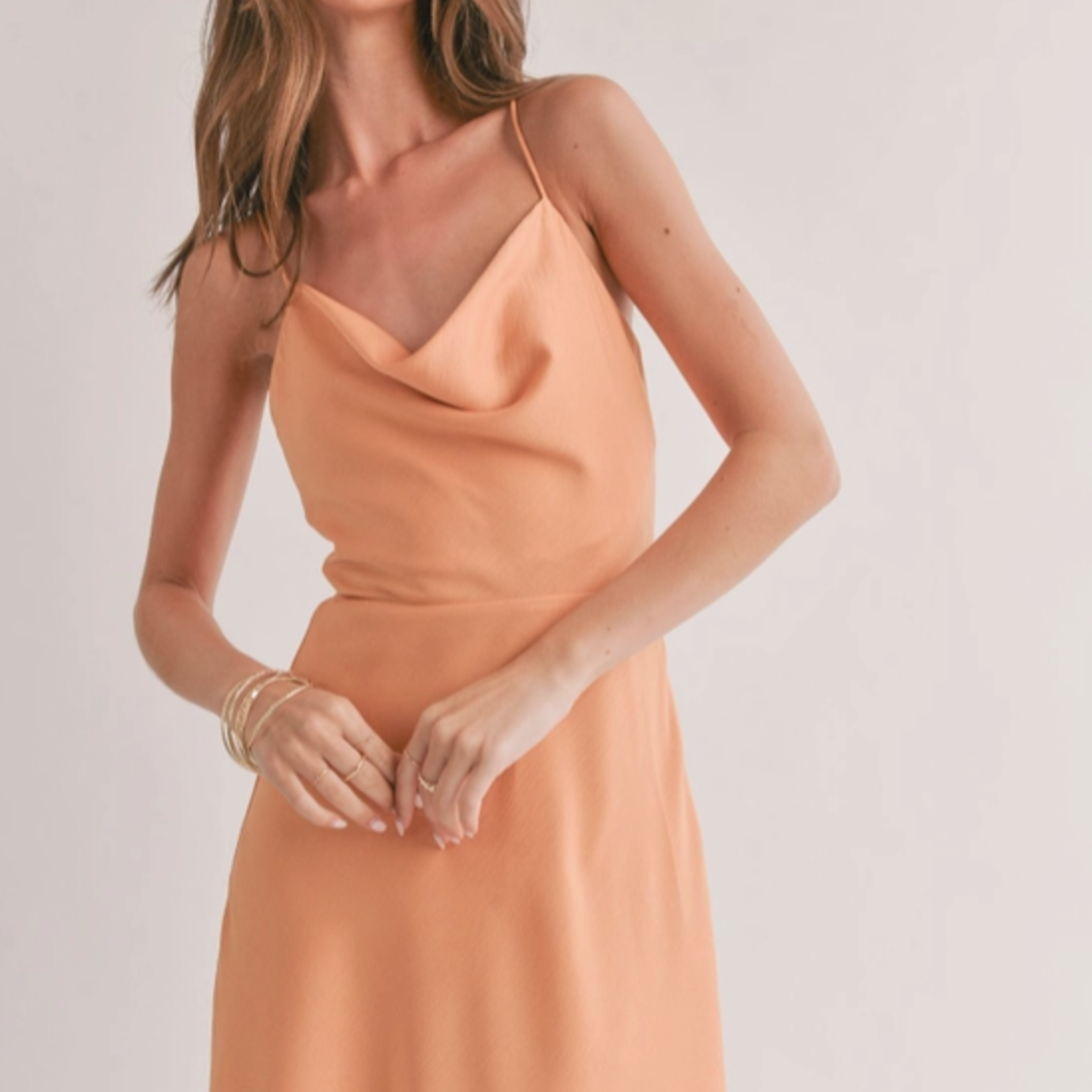 Jess Cowl Tieback Mini Dress Apricot