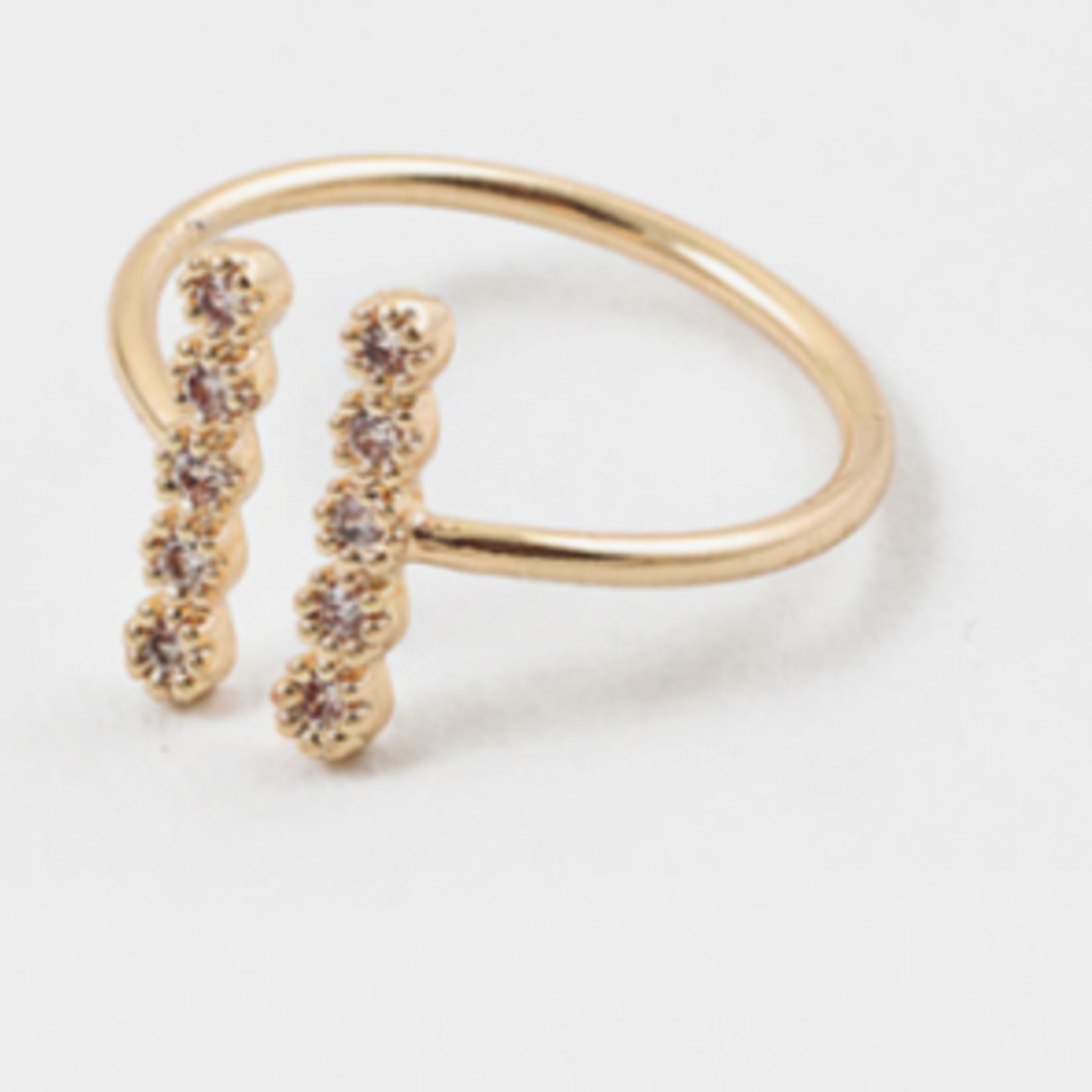 Gold Band Open Ring w/ Vertical Pave CZ Bars