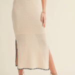 Crochet Knitted Midi Skirt with Stitching Detail