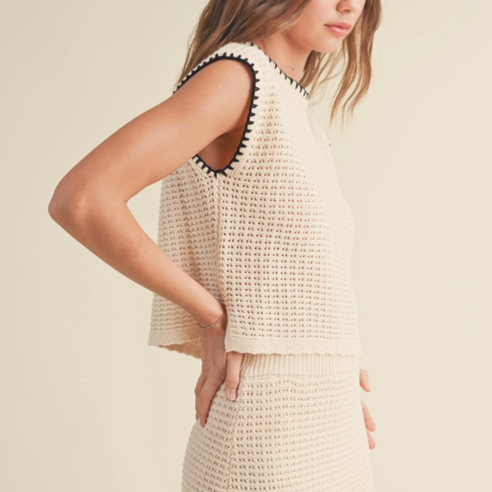 Crochet Knitted Tank with Stitching Detail