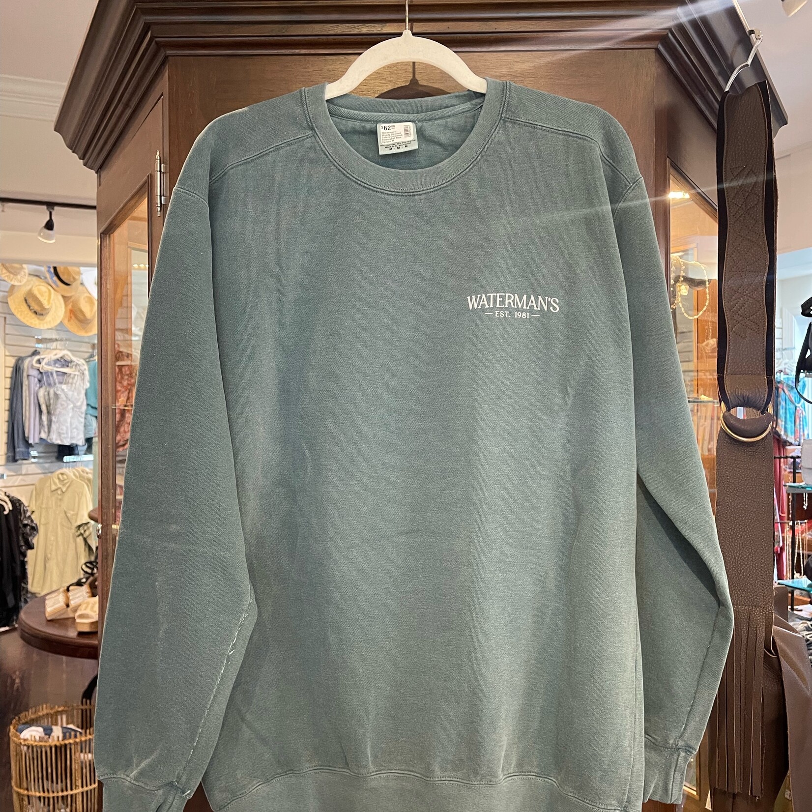 Waterman's Woody Comfort Colors Crewneck Sweatshirt Blue Spruce