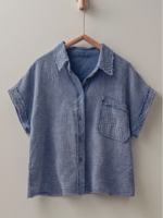Row Edge Mineral Washed Gauze Short Sleeve Shirt Blue
