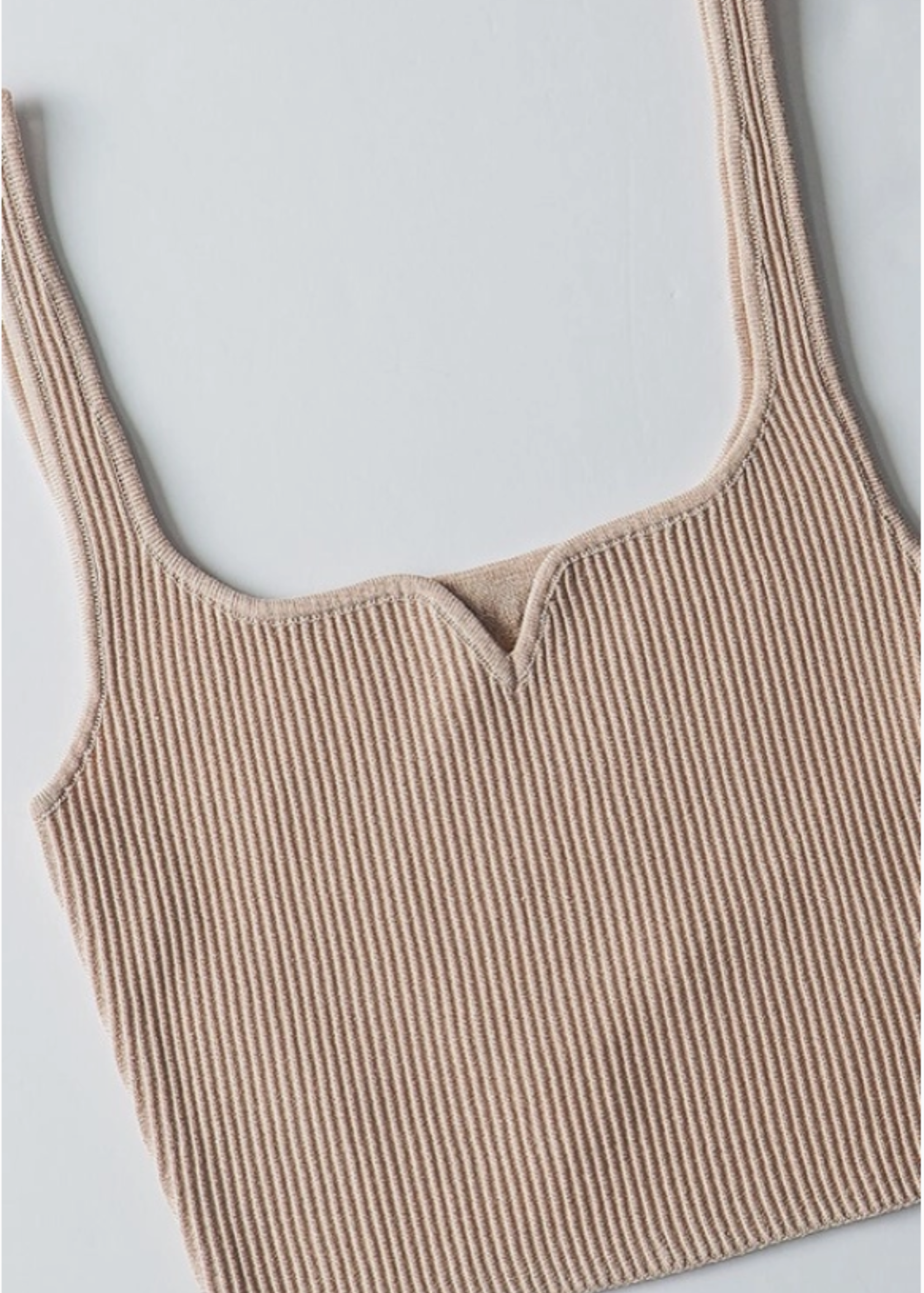 Notch Top Rib Tank Top Beige