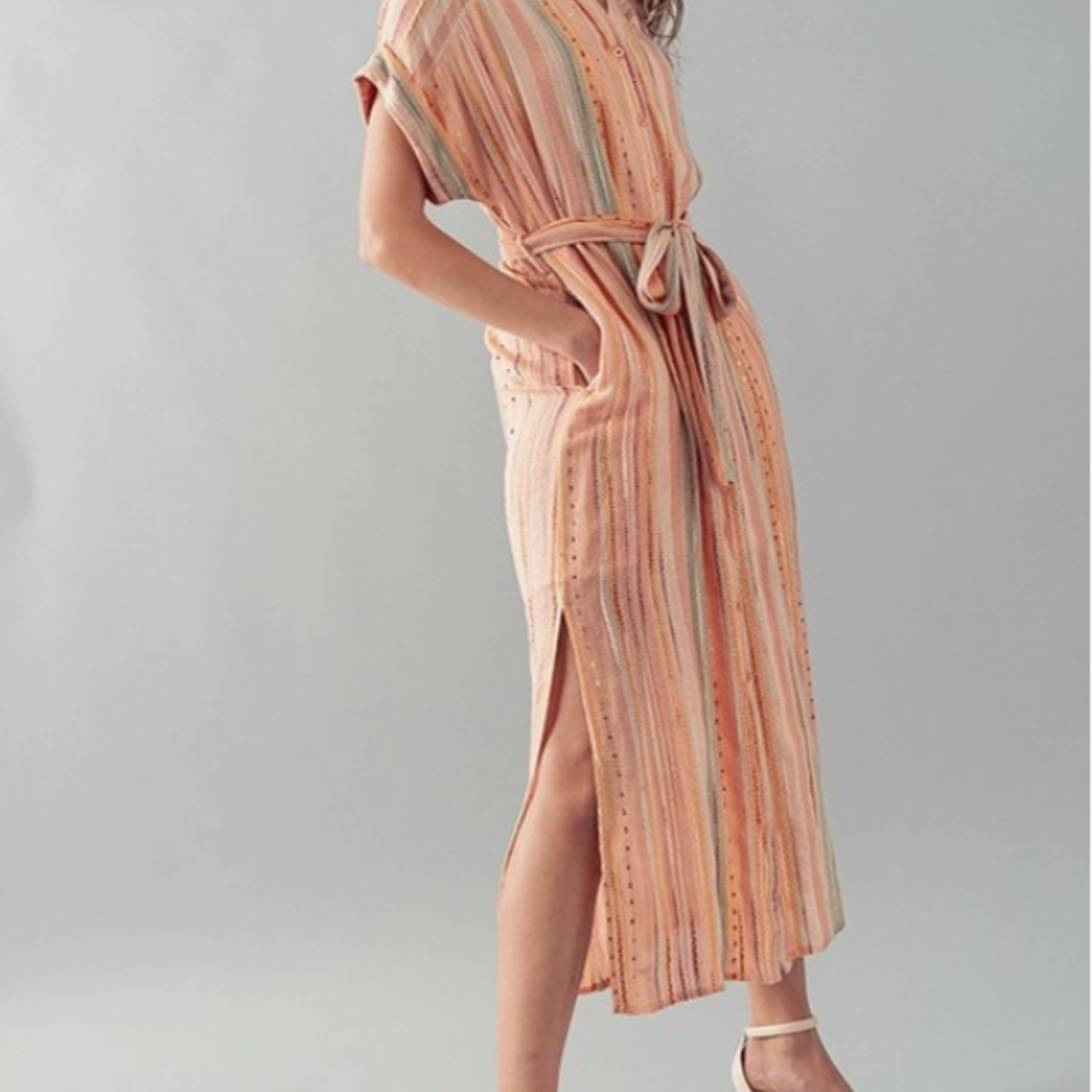 Stripe Maxi Shirt Dress Blush Multi