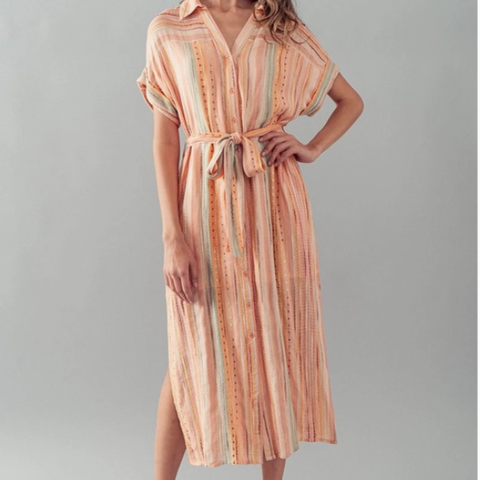 Stripe Maxi Shirt Dress Blush Multi