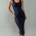 Sculpted Bodycon Ribbed Knit Dress Black