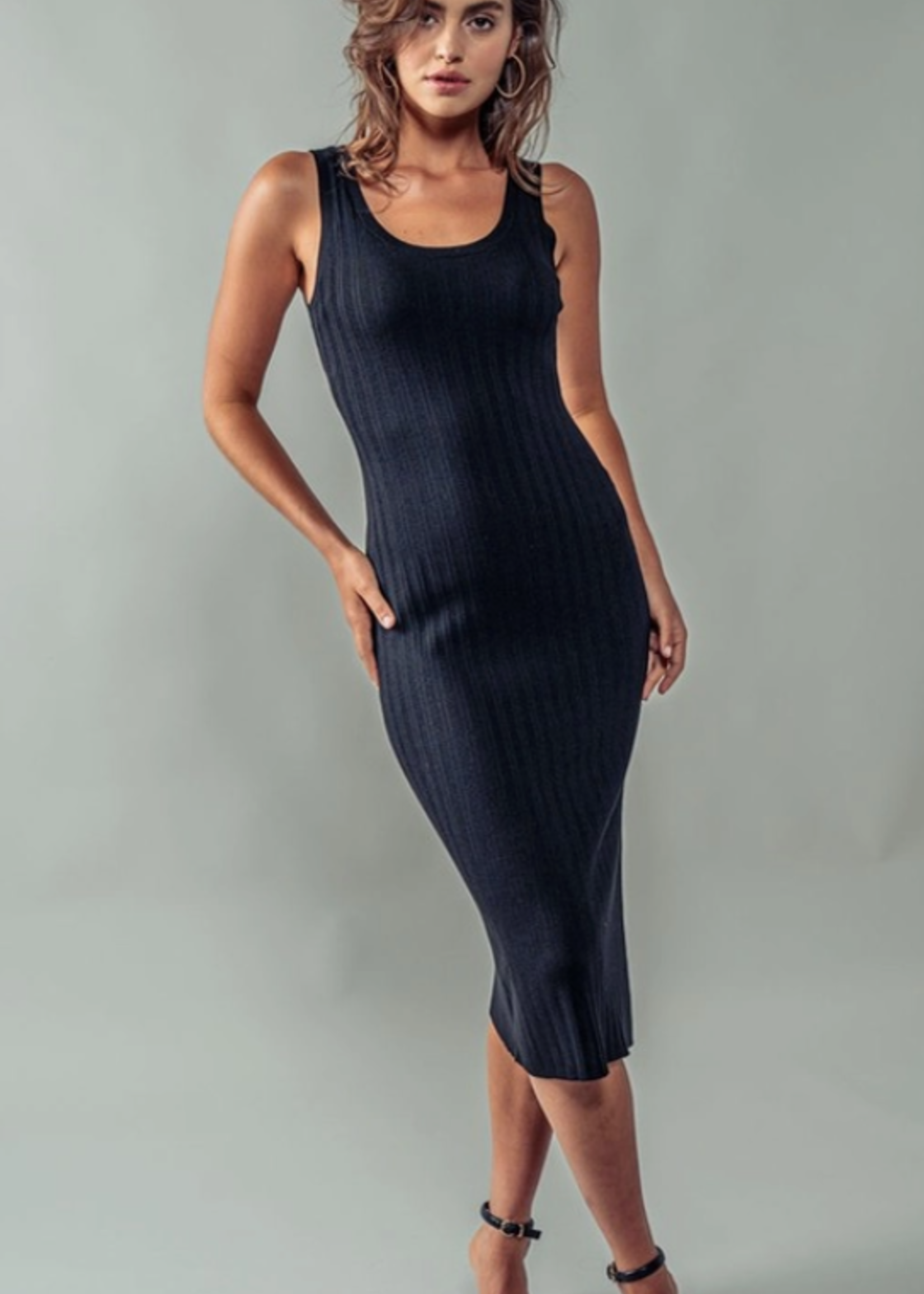 Sculpted Bodycon Ribbed Knit Dress Black