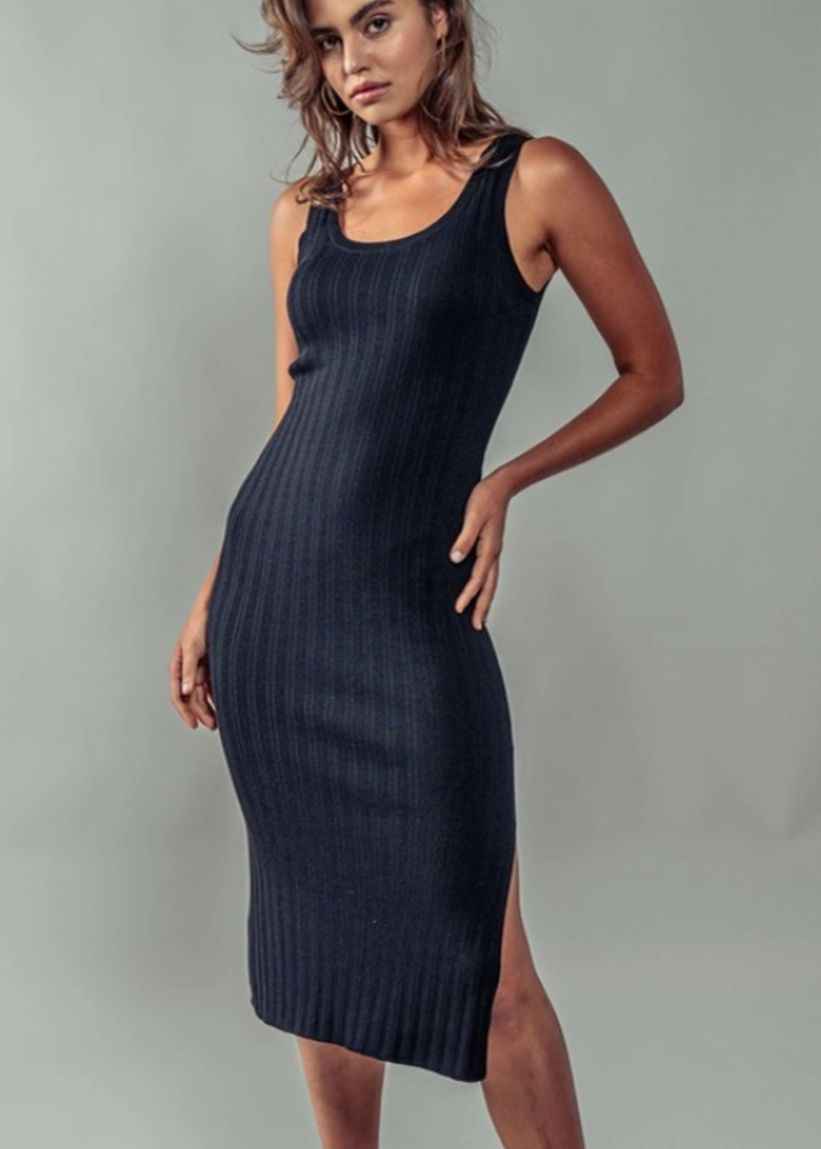 Sculpted Bodycon Ribbed Knit Dress Black