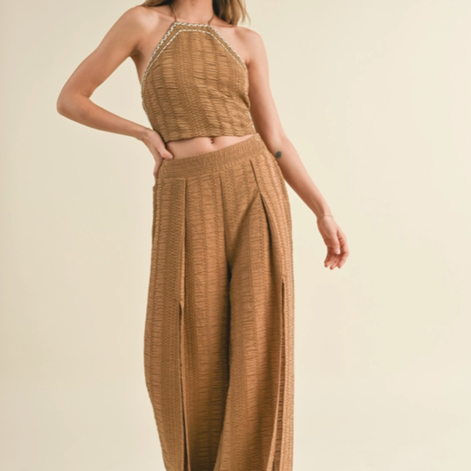 Eyelet Slit Wide Leg  Pants