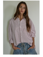 Ivory/Red Woven Cotton Stripe Button Down