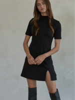 Ribbed Short Sleeve Mock Neck Mini Dress