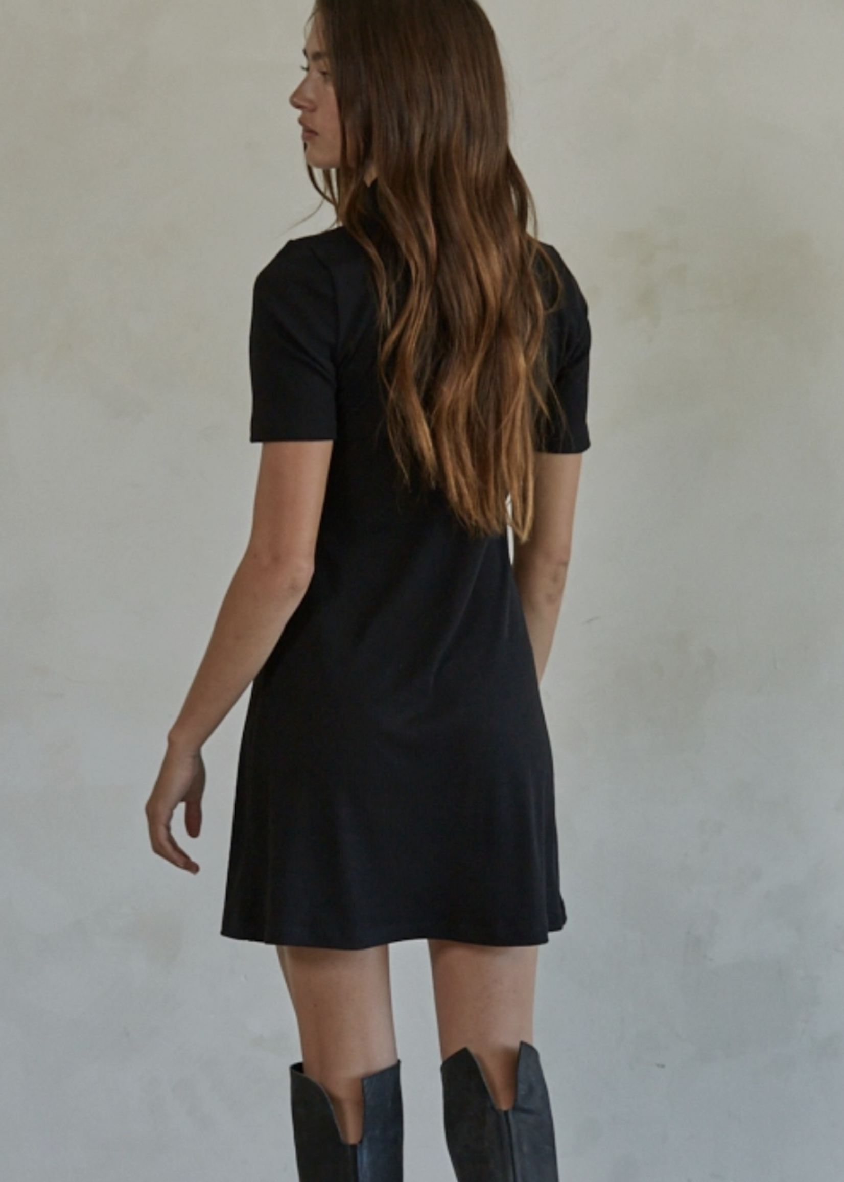 Ribbed Short Sleeve Mock Neck Mini Dress