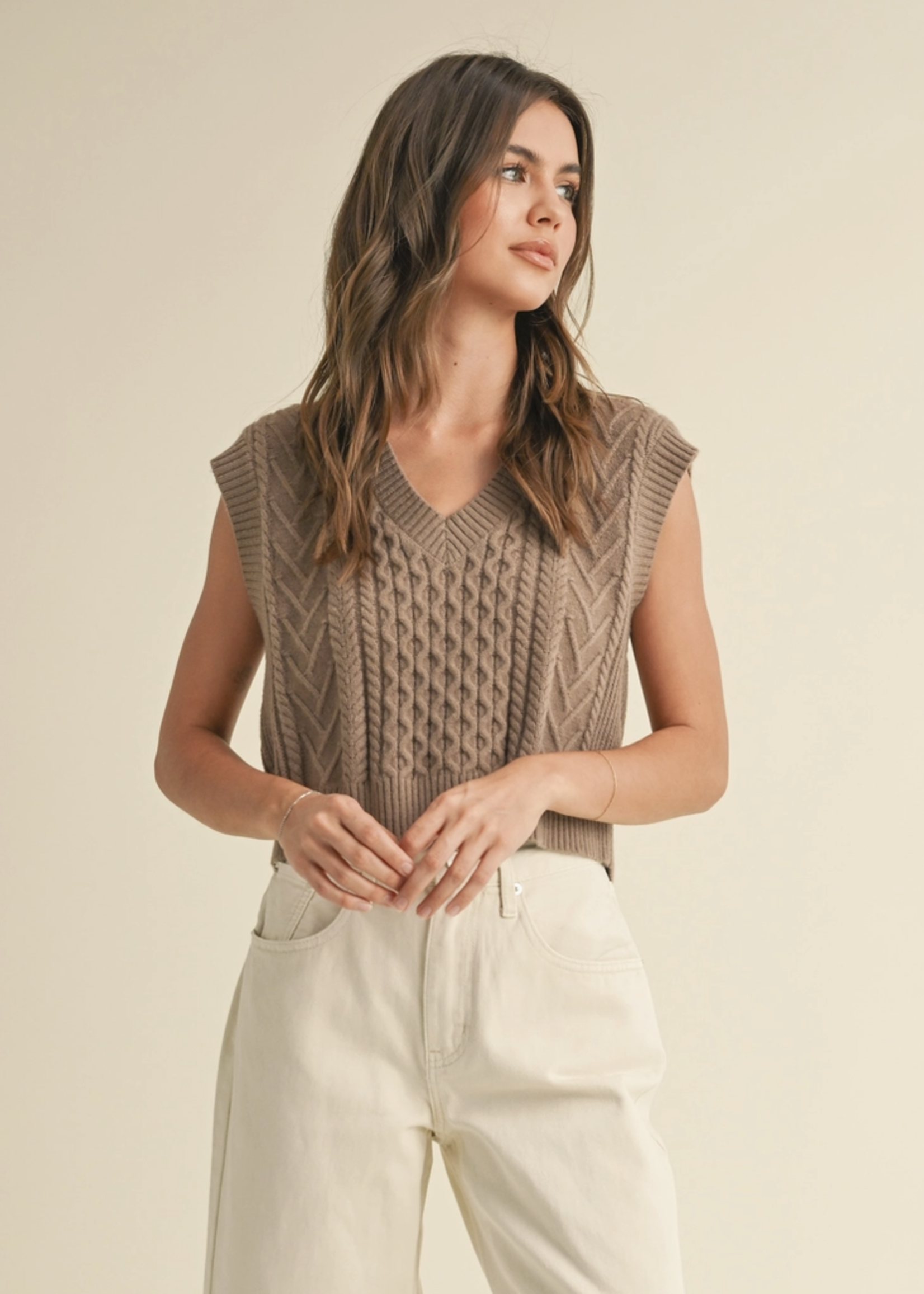 V-Neck Cable Sweater Vest