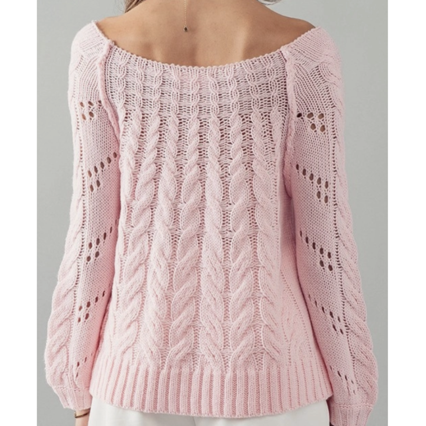 Hailee Off Shoulder Cable Knit Sweater Pink