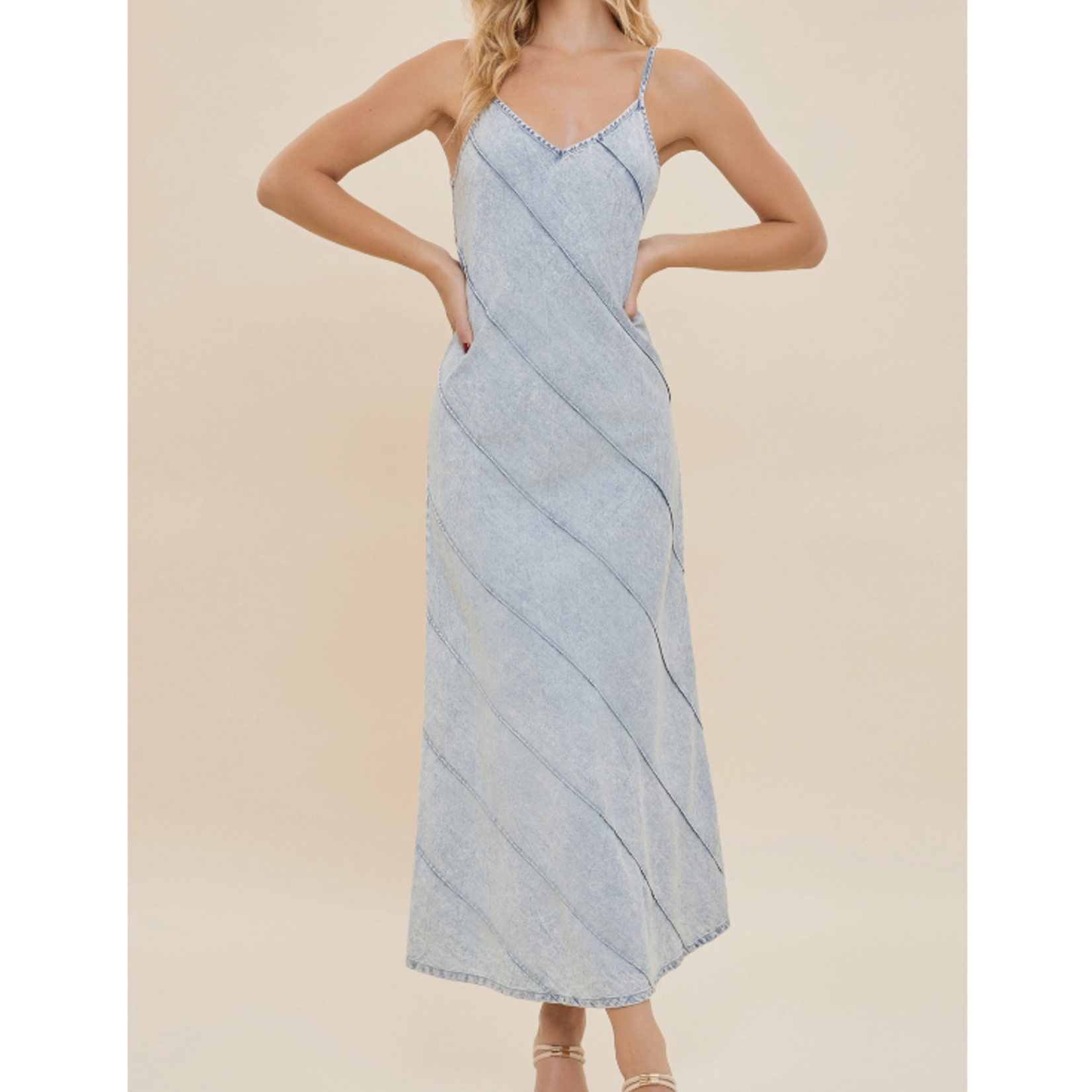 V-Neck Sleeveless Maxi Denim Dress