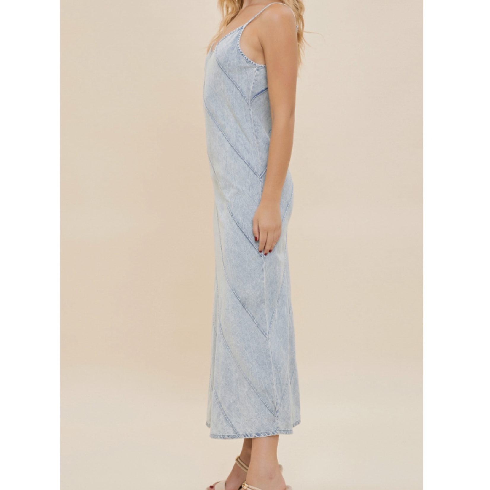 V-Neck Sleeveless Maxi Denim Dress