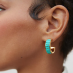 Rectangular Turquoise Multi-Stone Hoop Earrings