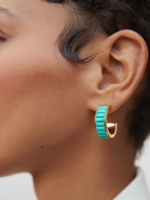 Rectangular Turquoise Multi-Stone Hoop Earrings