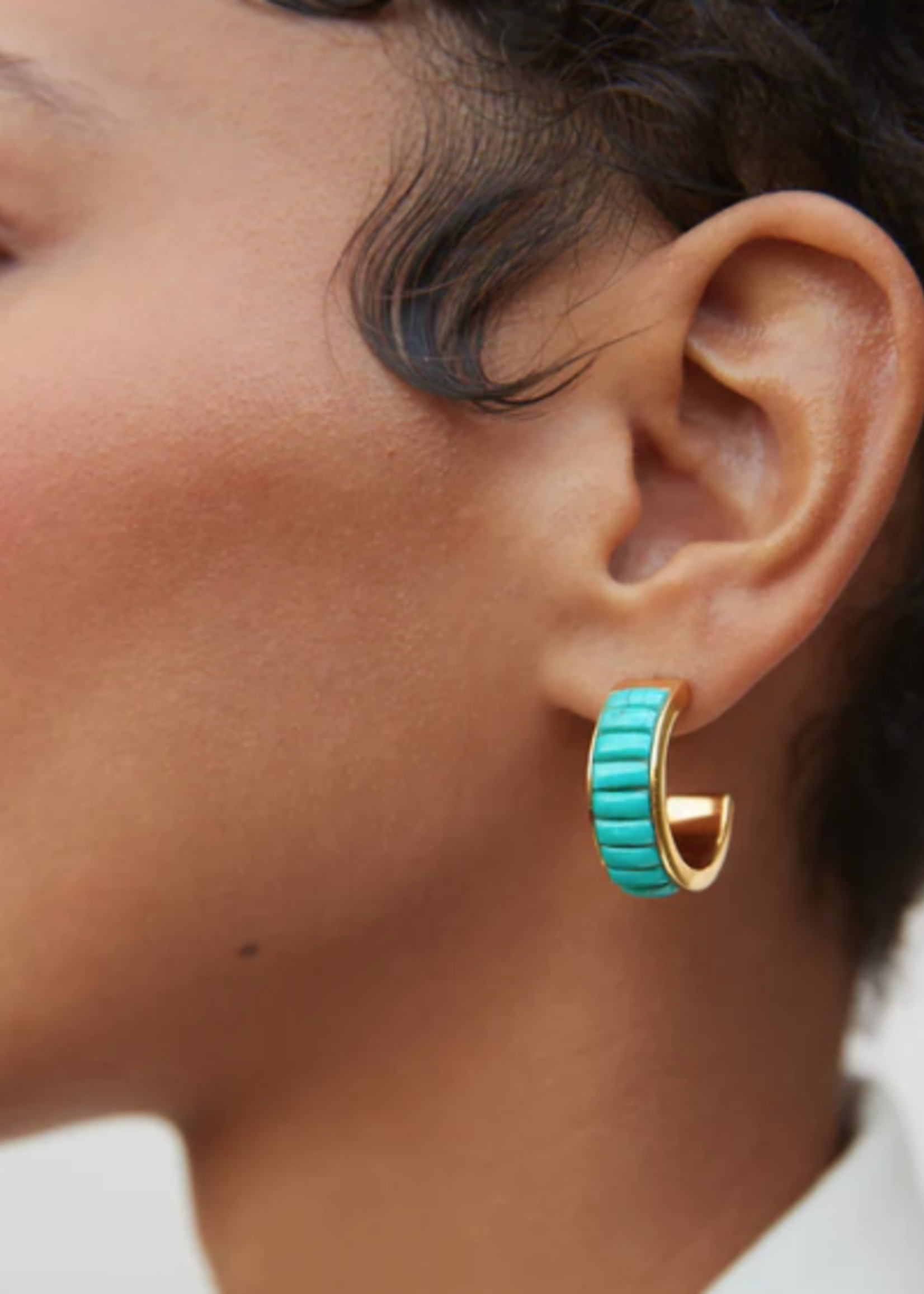 Rectangular Turquoise Multi-Stone Hoop Earrings