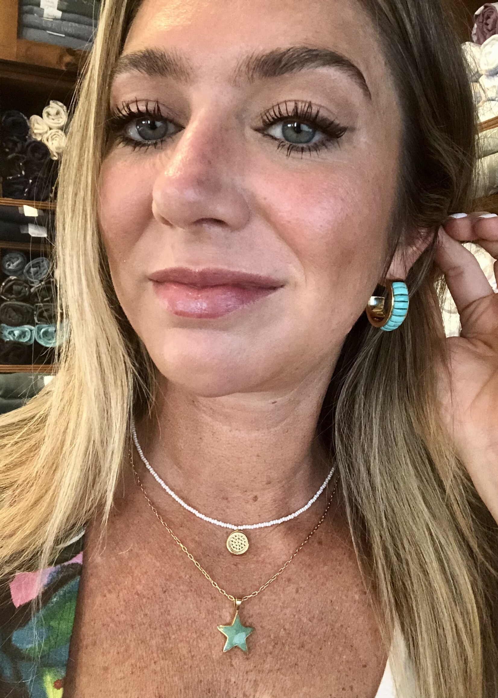 Rectangular Turquoise Multi-Stone Hoop Earrings