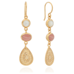 Pink Opal & Mother of Pearl Triple Drop Earrings Gold