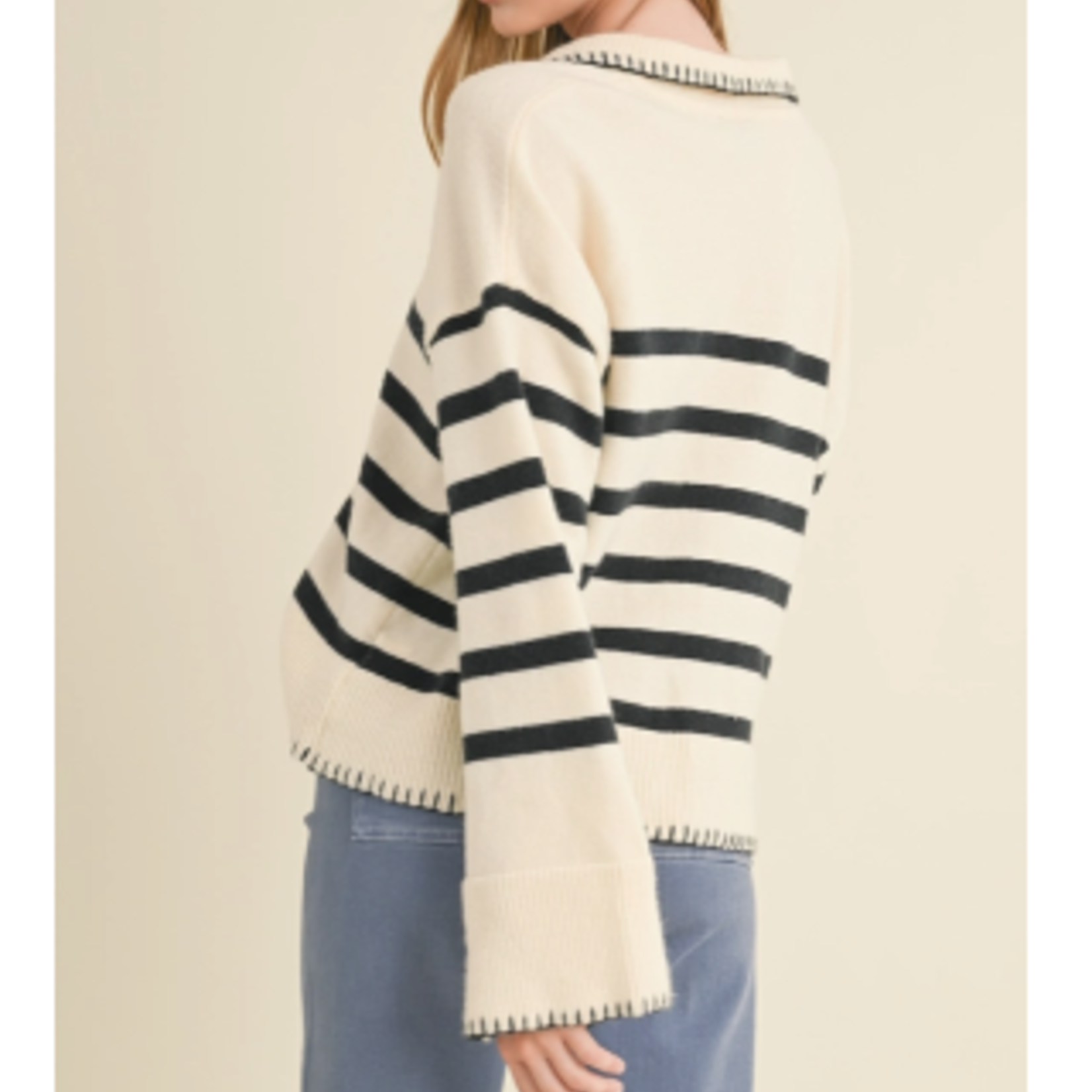 Stripe With Detail on Edge Sweater