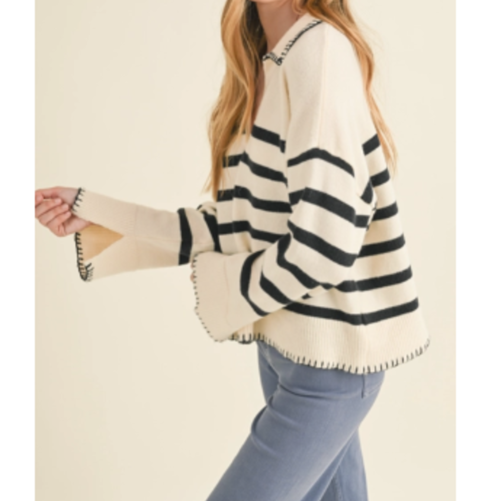 Stripe With Detail on Edge Sweater