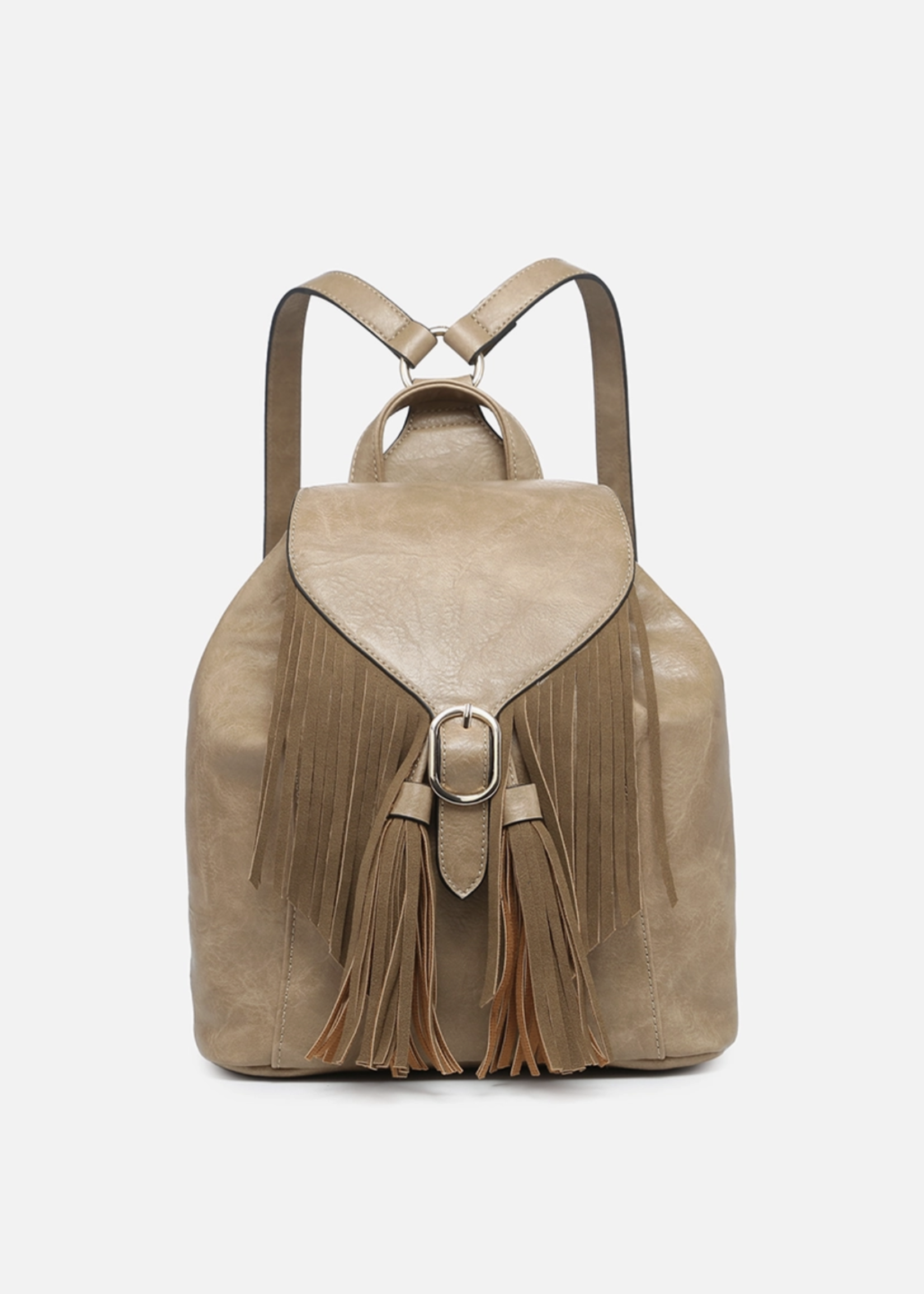 Jewel Distressed Bucket Backpack w/ Fringe