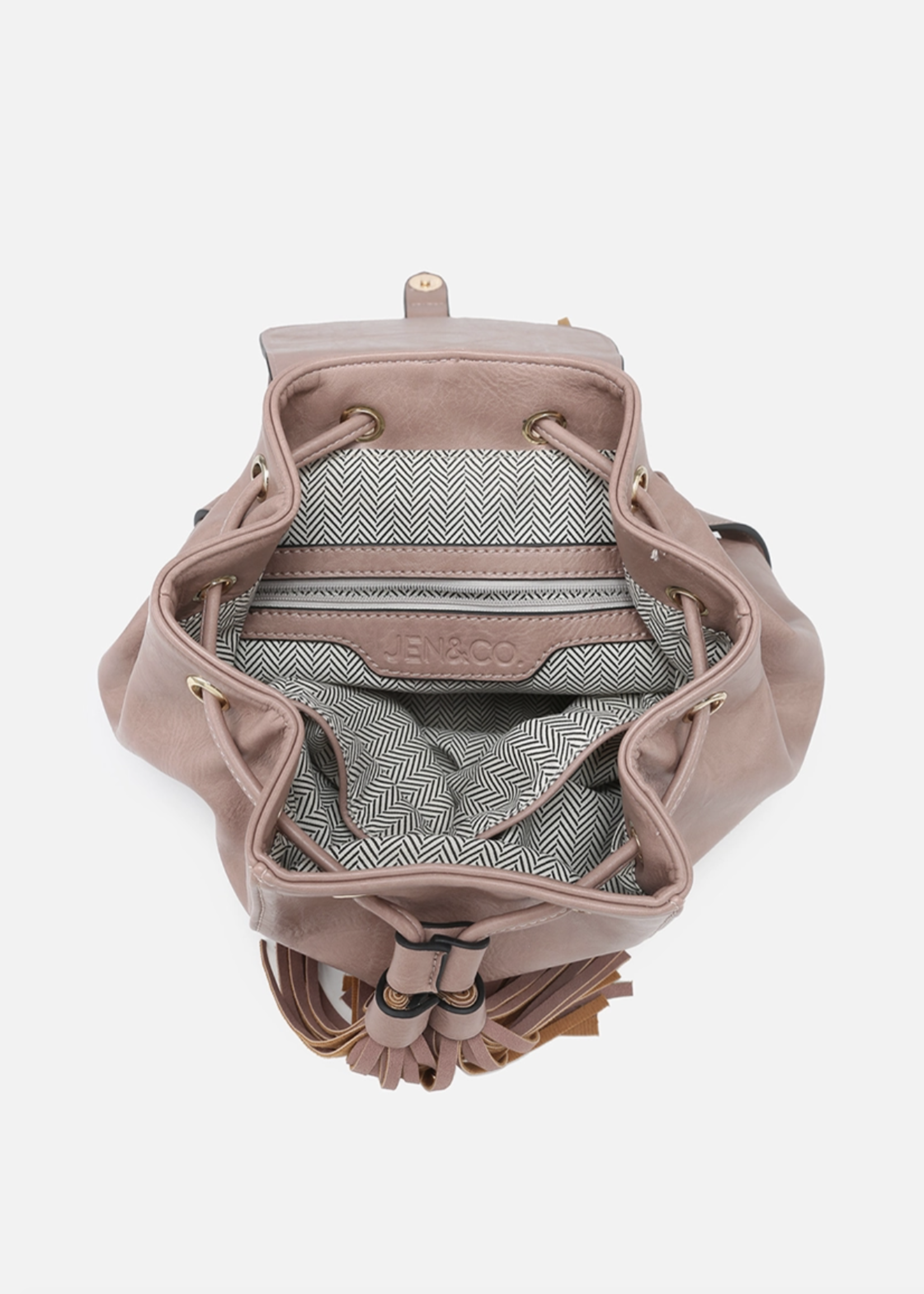 Jewel Distressed Bucket Backpack w/ Fringe