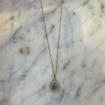 Scalloped Turquoise Teardrop Pendant Necklace Gold