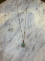 Scalloped Turquoise Teardrop Pendant Necklace Gold