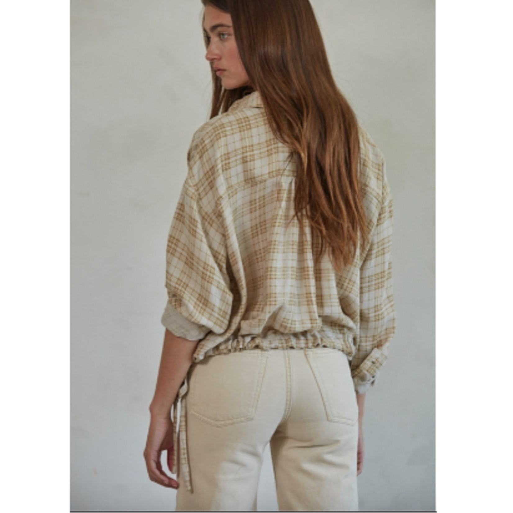 Cropped Plaid Button Down Side Tie