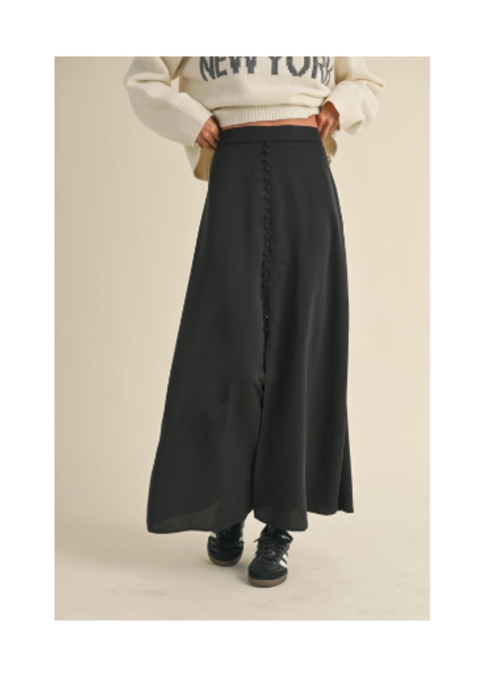 Button Front Satin Skirt
