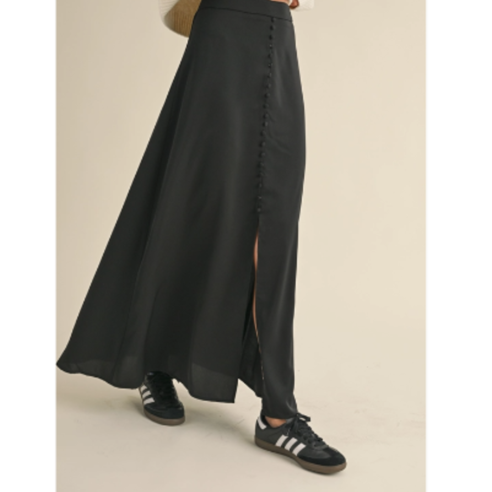 Button Front Satin Skirt