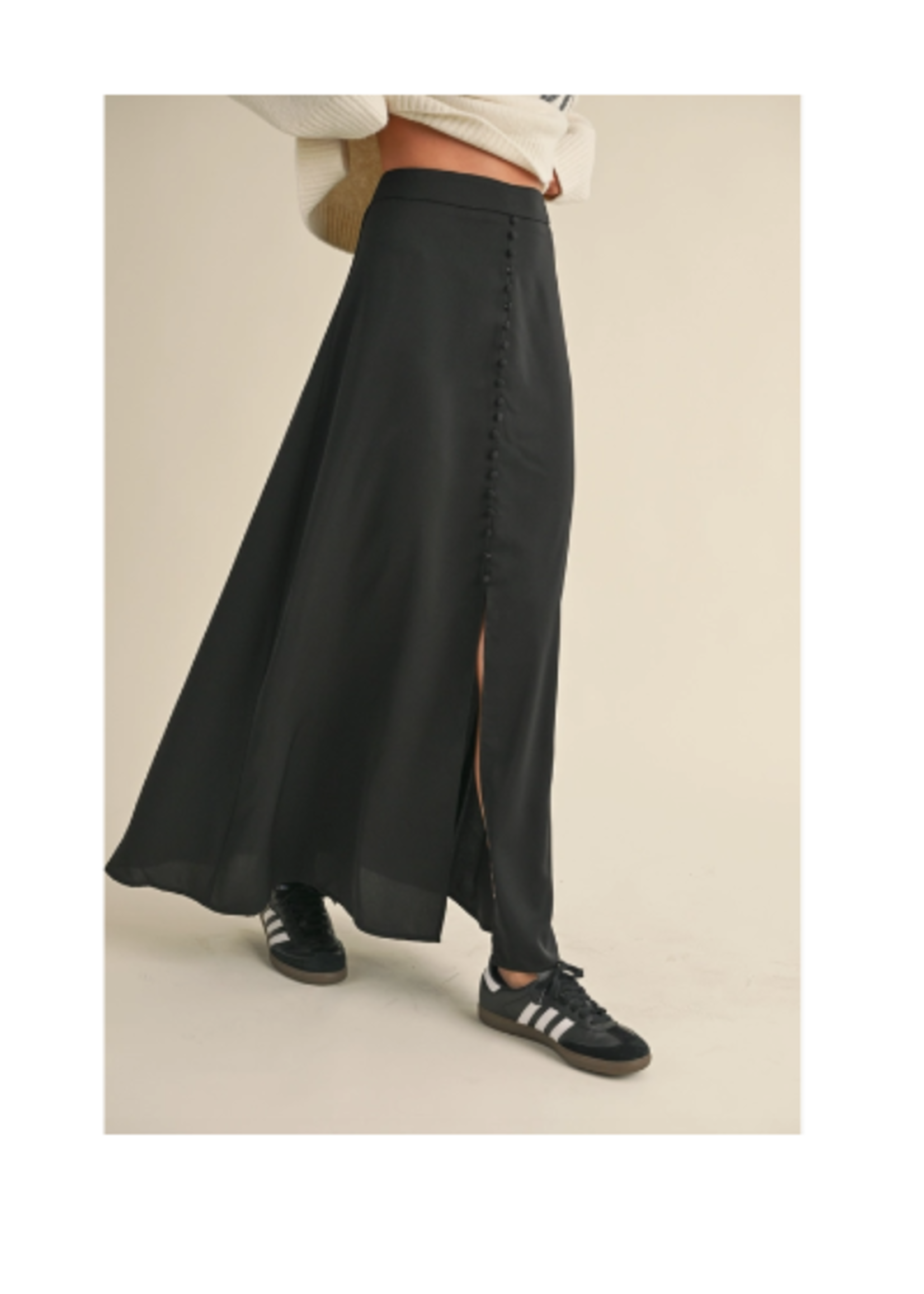 Button Front Satin Skirt