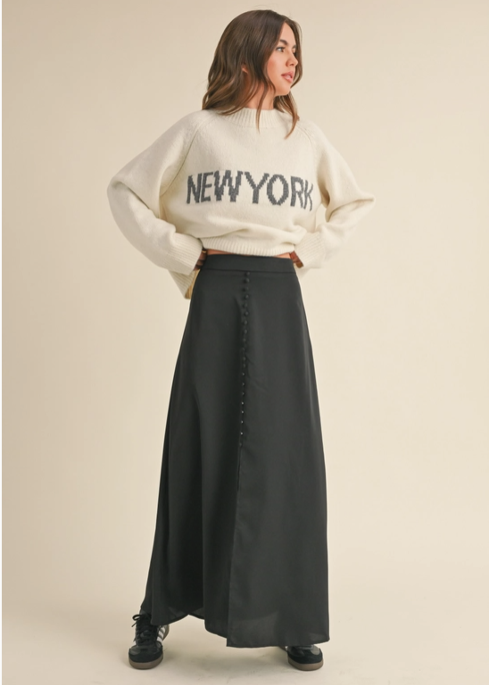 Button Front Satin Skirt