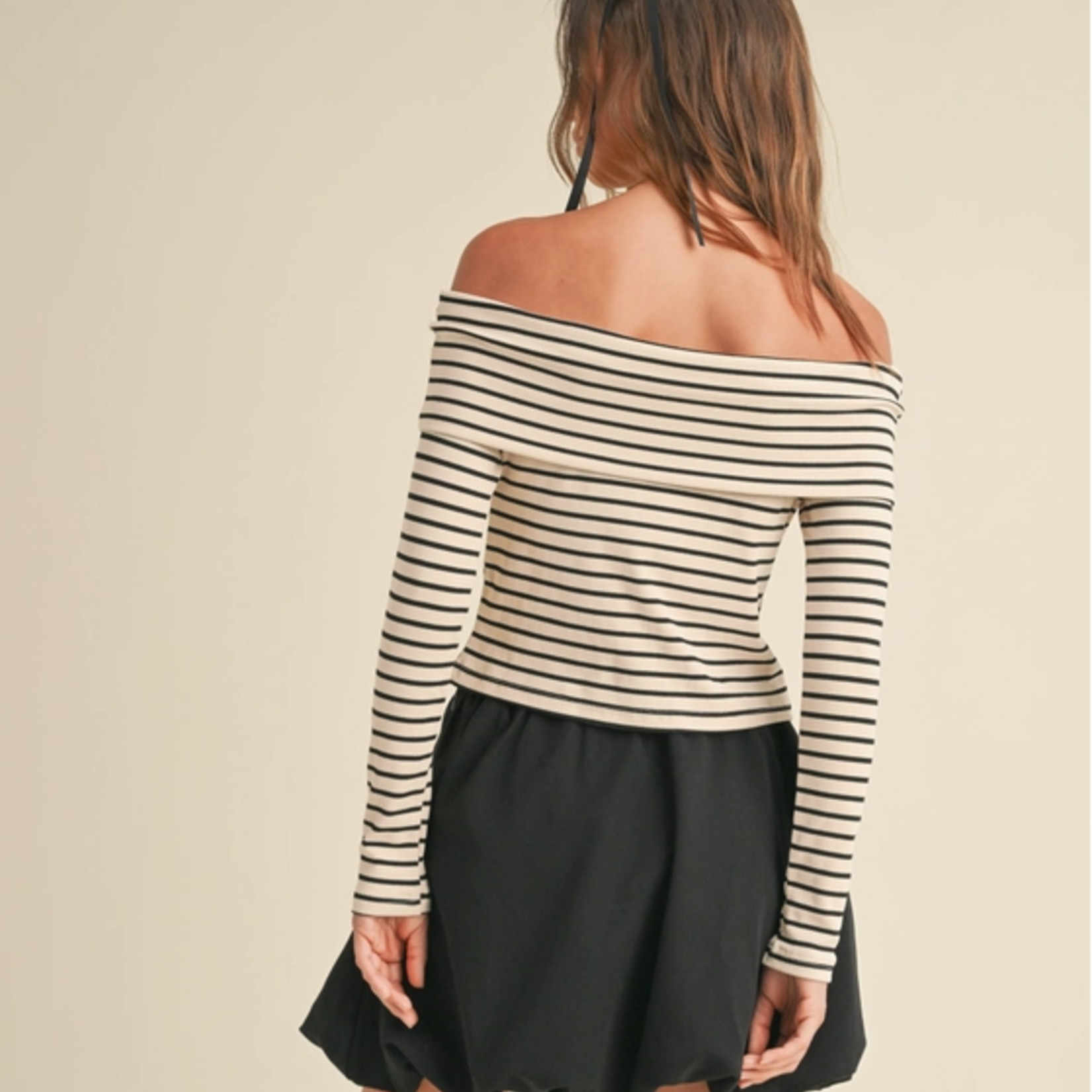 Stripe Pattern Rib Off Shoulder Top