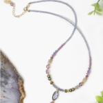 Hydrangea Necklace with Amethyst, Shell, Pearl with Tanzanite Quart