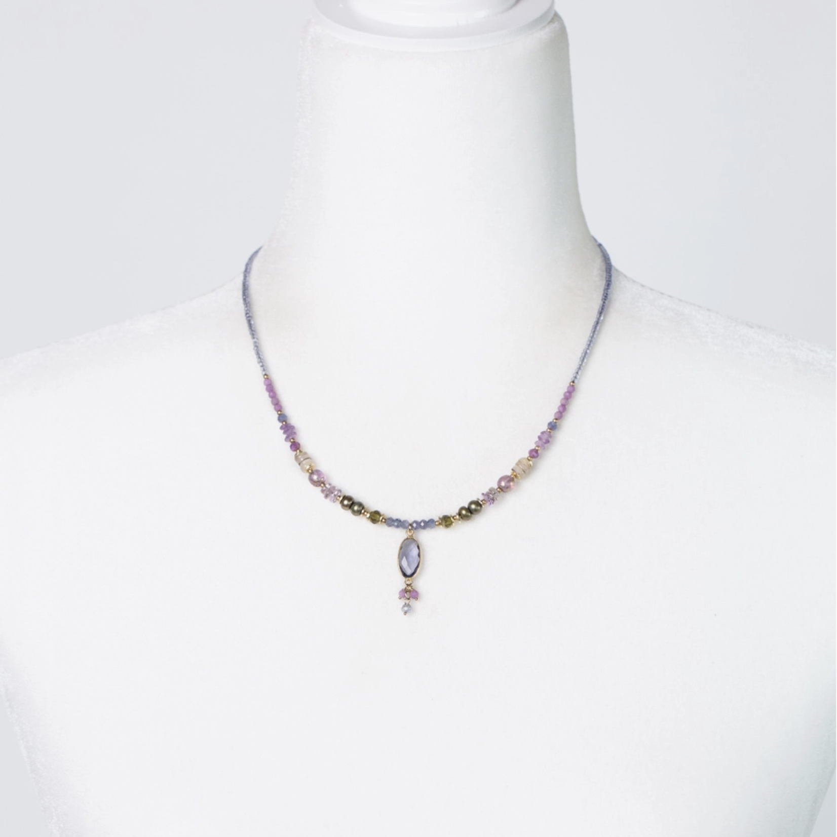 Hydrangea Necklace with Amethyst, Shell, Pearl with Tanzanite Quart